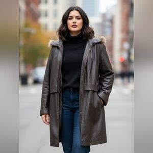 Vintage Veranesi Leather Coat, Dark Brown, Women's 24W